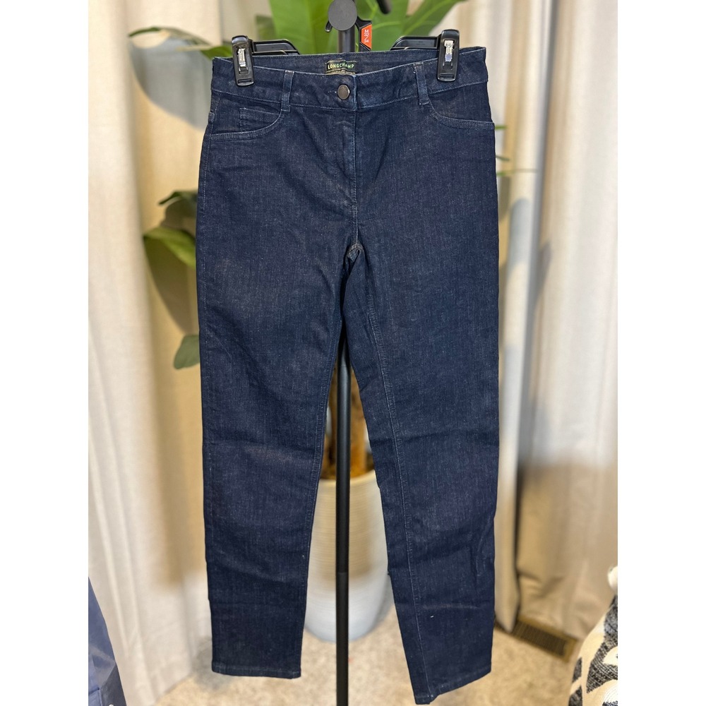 Longchamp Dark Wash Indigo Denim Jeans L9915 French Designer Tapered Pants 38